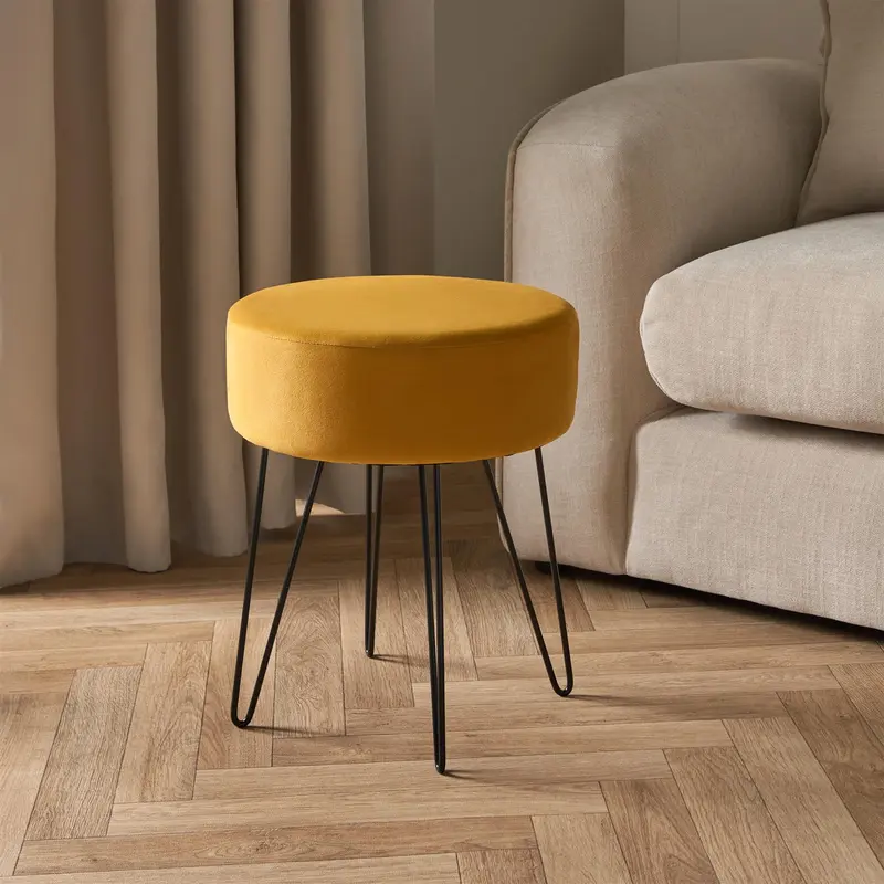 Dressing Table Stool Velvet Round Makeup Vanity Seat Chair Metal Legs Pouffe 4