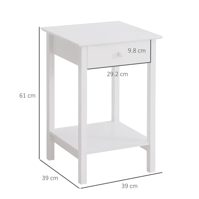 HOMCOM White Bedside Table, Wooden Side Table, Nightstand, Bedside Cabinet with Drawer and Storage Shelf for Bedroom and Living Room, Set of 2 2
