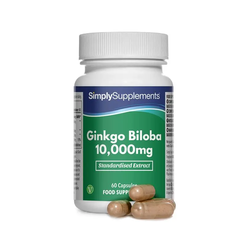 Ginkgo Biloba Capsules 10,000mg by Simply Supplements - super strength herbal support - - with added iron to support cognitive function, mental performance, energy levels and blood flow - dietary supplement 1