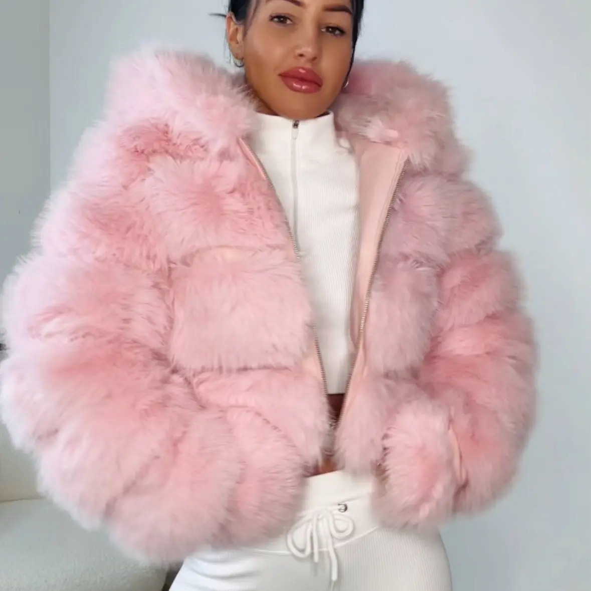Pink Mini Faux Fur Coat for Women - Cozy and Fashionable - Coats, Womenswear fauxfur autumnal fits fashion