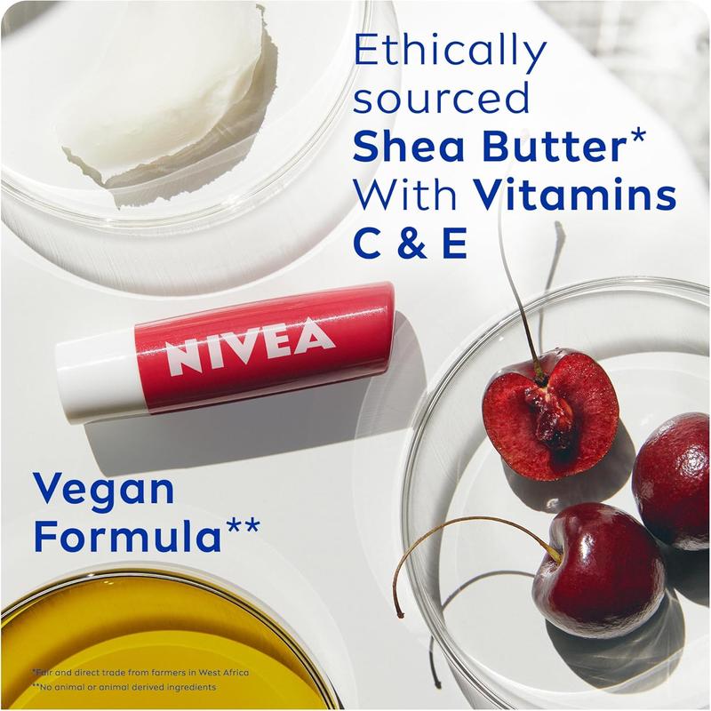NIVEA Cherry Shine Lip Balm (4.8g), Flavoured Lip Balm with Shea Butter, Natural Oils and Vitamins, Provides 24h Moisture and a Soft Red Shine, Vegan Lip... Skincare Comfort 3