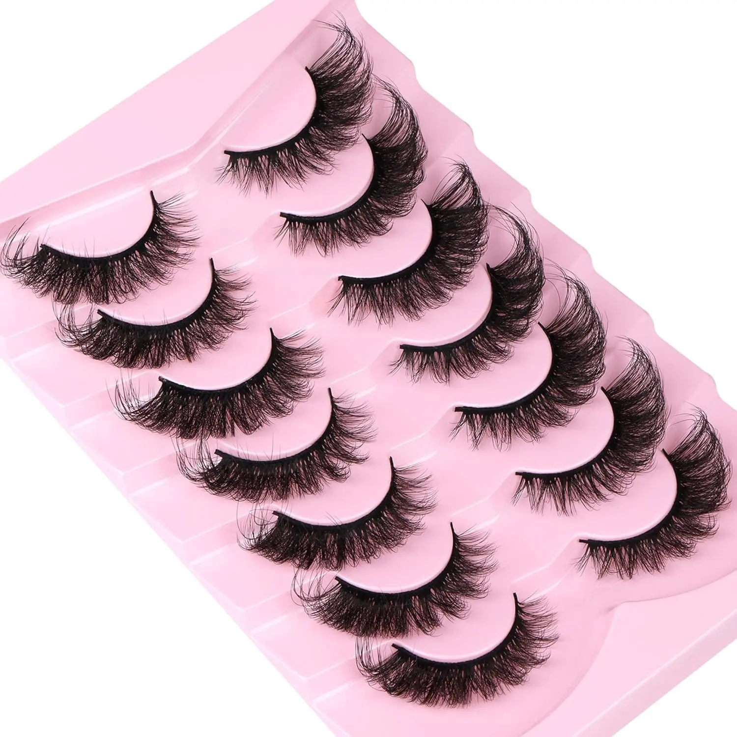 Fluffy Wispy Natural Eyelashes 20MM False  Pack of 7 Pairs - 8D Dramatic Volume Faux Mink Strip for Makeup - Cosmetic Cat  Extensions cluster lashes eyelashes  kit