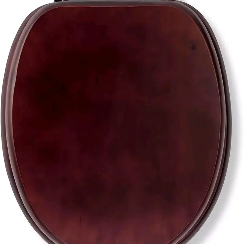 Brand New Standard 18 Inch Mahogany Effect Solid Wood Toilet Seat with Chrome Fitting 2