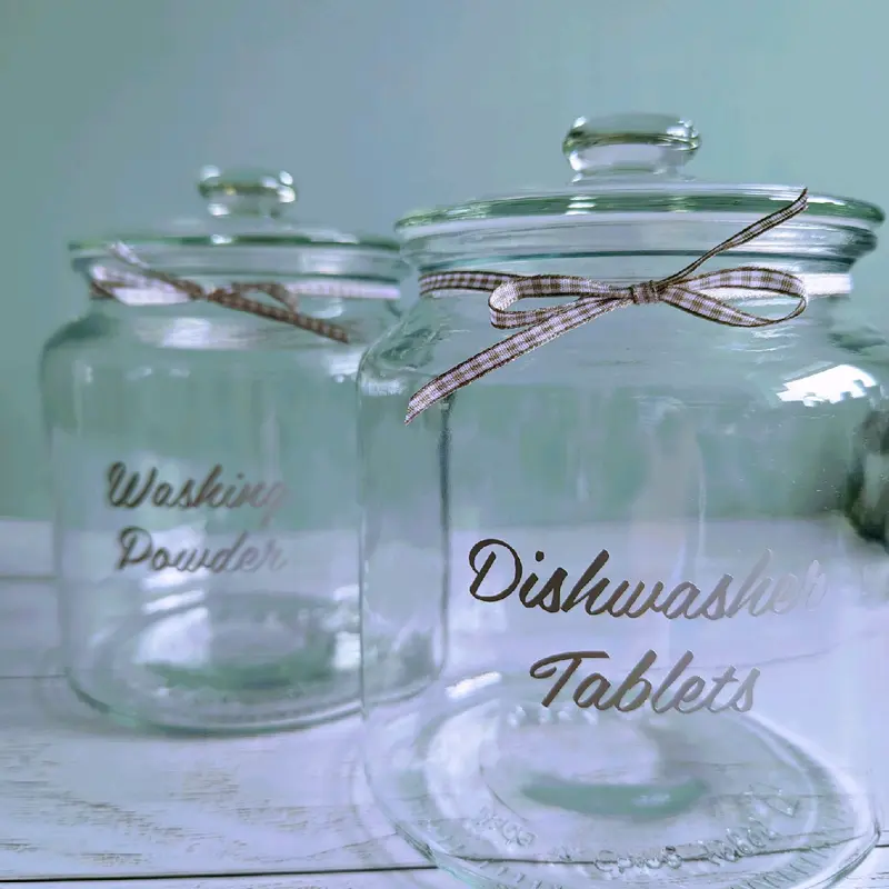 Large Glass Storage Jar for Dishwasher Tablets, Laundry Products, Pantry Dry Food, Custom Label 1.9L Kitchen Containers 1