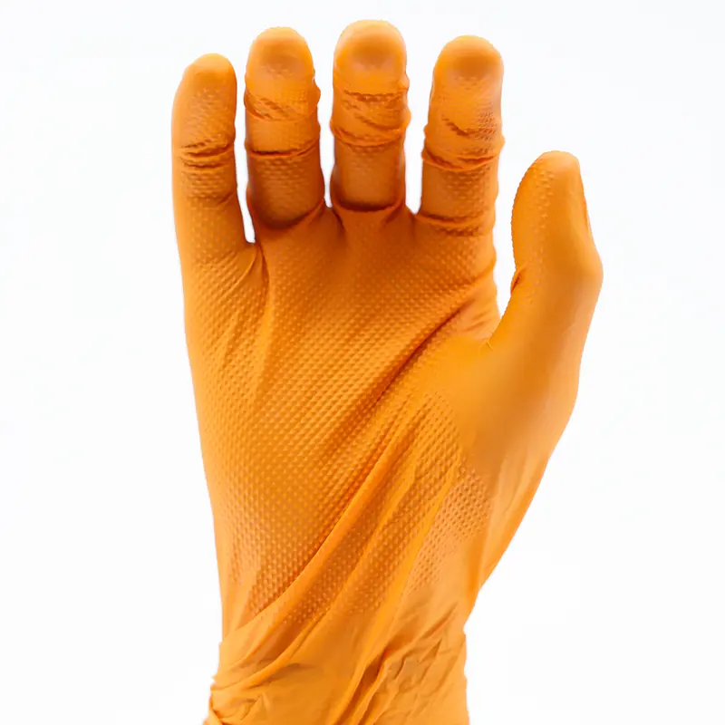 2 Boxes of Gator Gripz by Tough Glove - 2 Boxes of 50 Gloves (100 Gloves) - Super Strong 10 Mil Thick - Orange Diamond Grip -Disposable Nitrile Gloves - Latex & Powder Free,  Grip Mechanics Gloves, Industrial Automotive Gloves, Chemical Resistant Cleaning 2