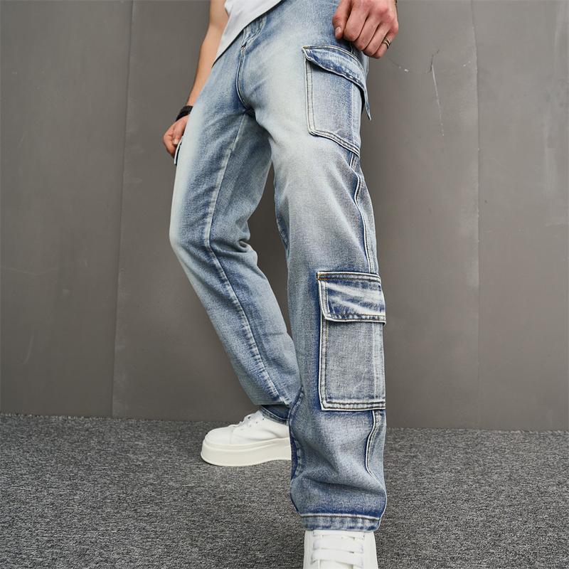 Product Introduction of Men Multiple pockets Cargo Jeans Stylish Streetwear Male Loose Carpenter Straight Casual Denim Pants 14