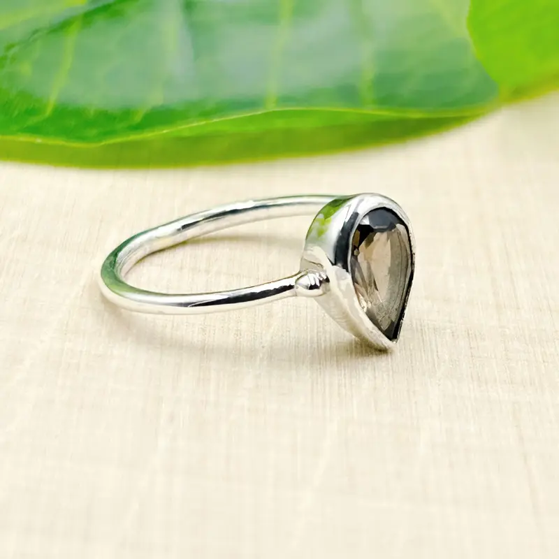 Smoky Quartz Pear 6x9 Sterling Silver Ring Size 8 1