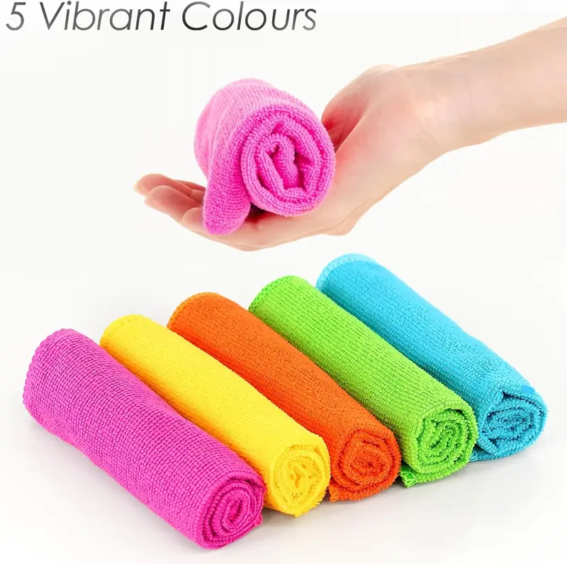 Pack of 10 Microfibre Cleaning Cloths Dusters Car Bathroom Polish Towels, Size 30 x 30 cm, Multi-Colour Kitchen Microfiber Multicolor 1
