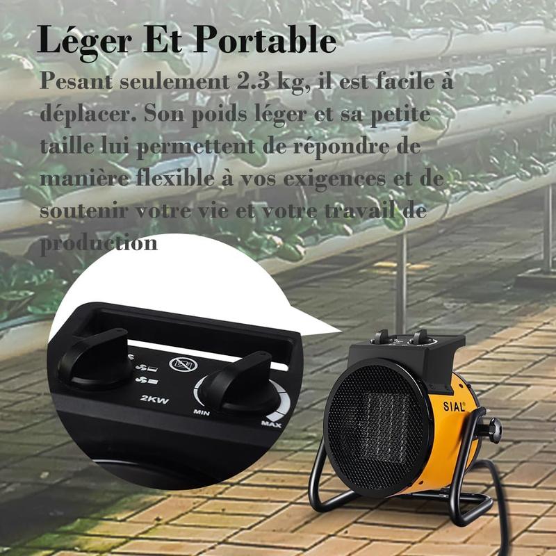 SIAL Portable Electric Heater 2000W Ceramic Fan Space Heaters 3 Settings & Adjustable Thermostat���Yellow） 6
