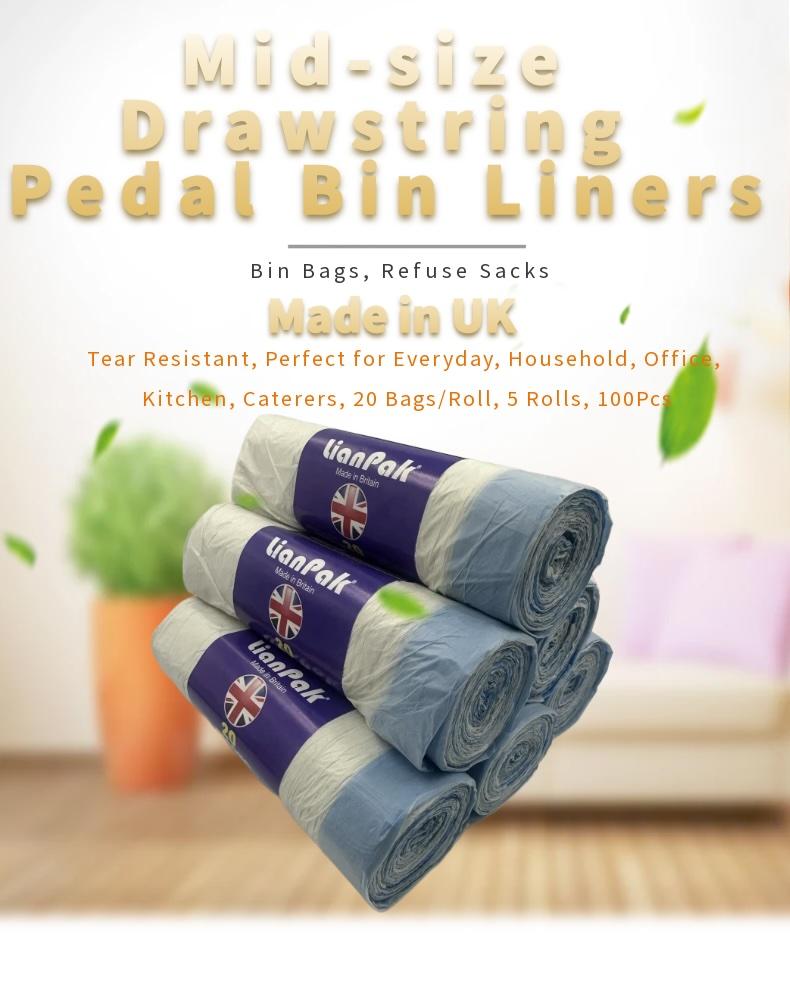 Product Introduction of Bitterplum 100pcs White Mid-Size Drawstring Strong Pedal Bin Liners 0