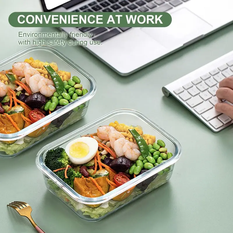 2 Pack 680ml Glass Food Storage, Meal Prep Containers Glass with Snap Lock Lids, Reusable Glass Lunch Box with Lid, Leakproof Glass Containers, Microwave, Oven & Dishwasher Safe 2
