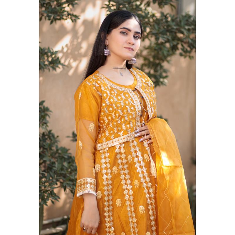 Mustard waist coat maxi frock Casual Dupatta Garment Womenswear 1