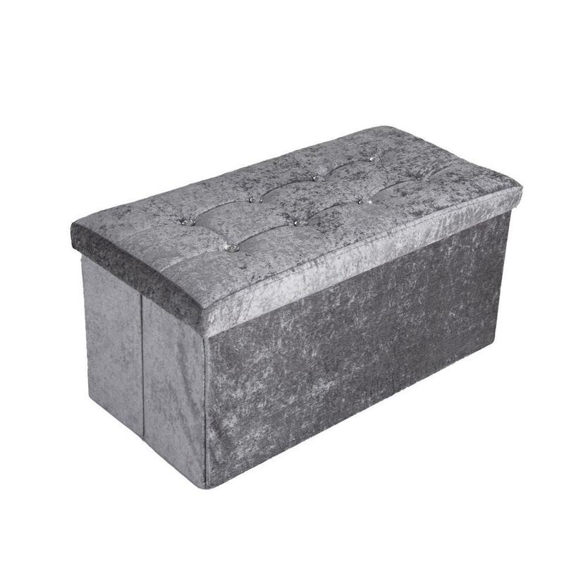 Crushed Velvet Diamante Ottoman Folding Storage Box Seat Foot Stool Bench 2 Size 3