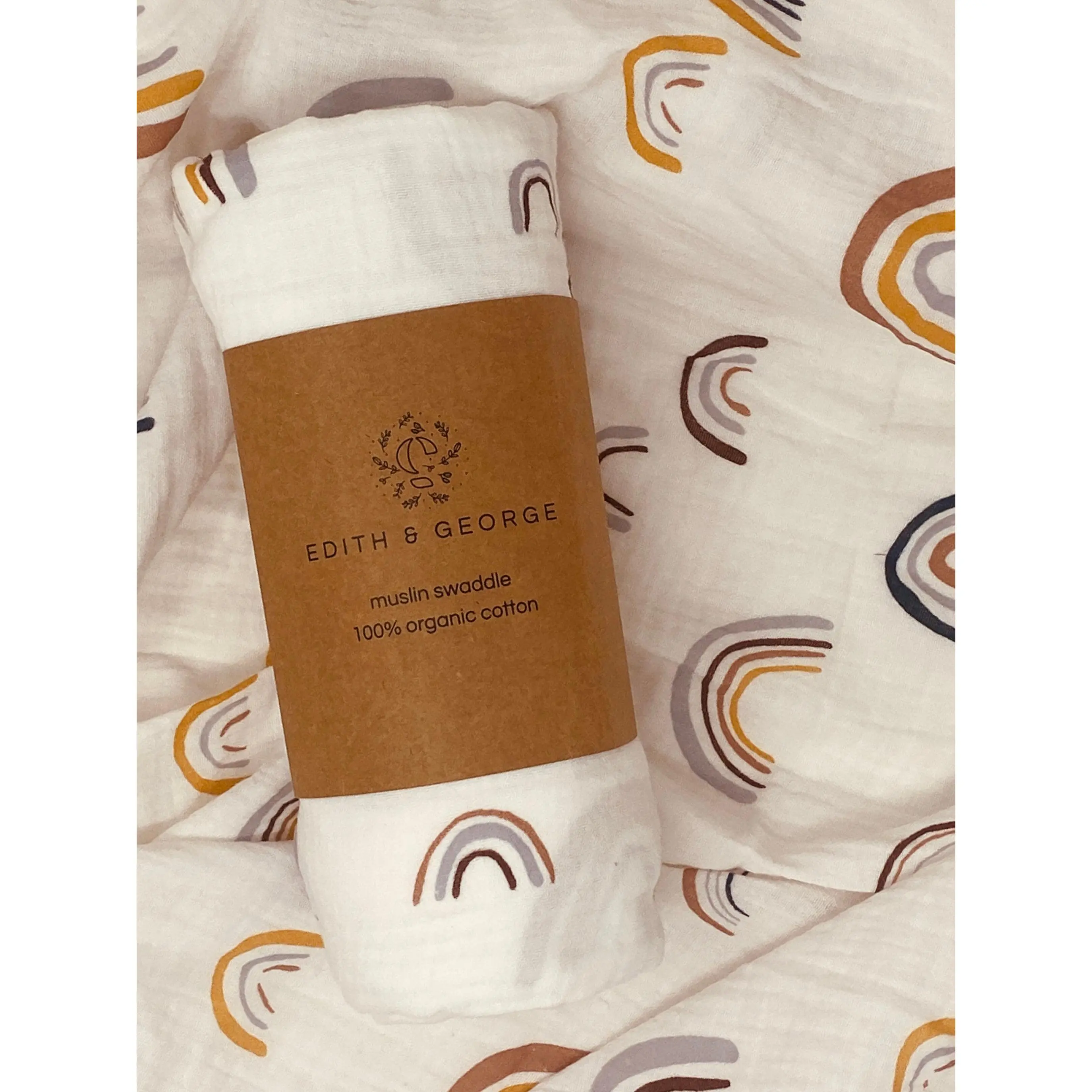 100% Organic Cotton Muslin Swaddle.  Big, Soft & Oh-So-Soothing. Boho Rainbow Fabric