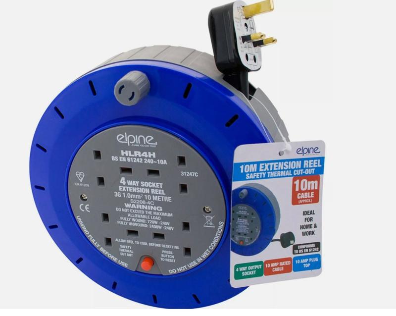 10m Extension Lead Reel 10A 10 Metre 2 Sockets 10 Amp Cable Thermal Cut Out 2400 2