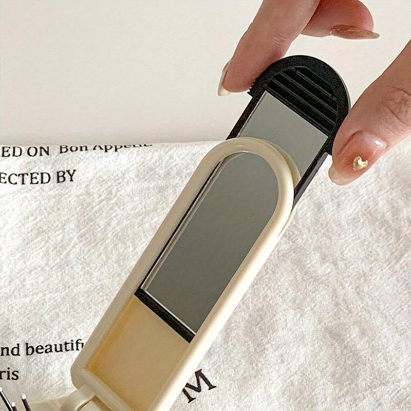 2-in-1 Foldable Silvery Plated Comb with Mirror, Portable Compact Hairbrush Air Cushion Comb, Anti-Static, Stretchable Design, Durable ABS Plastic Handle, Compact Travel Size, Suitable for All Hair Types, Mini Airbag Comb Lady 6