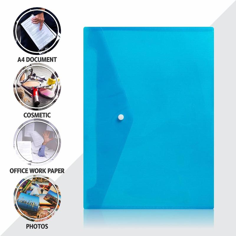Pack Of 5 -  A4 Plastic wallets Stud Document Wallet Files Folders Filing School Office 5