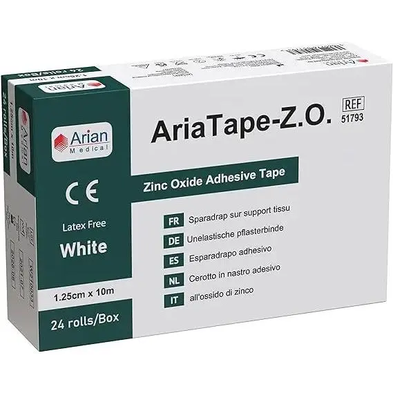AriaTape Zinc Oxide Adhesive Tape 4 Rolls - 1.25cm X 10m High Strength Athletic Tape, Blister Prevention Tape | Sports Strapping Tape & Shoulder Tape for Rugby, Gym, Weightlifting White 1