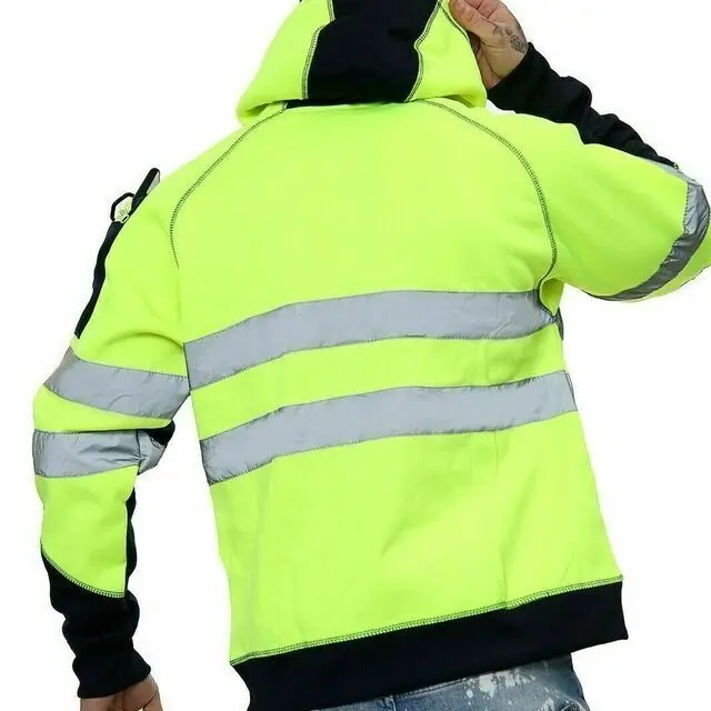 HUBIBUBI Hi Viz Vis High Visibility Hoodie 3 Zips 5 Pocket Work Pullover Sweat Shirt TOP machine washable regular 4