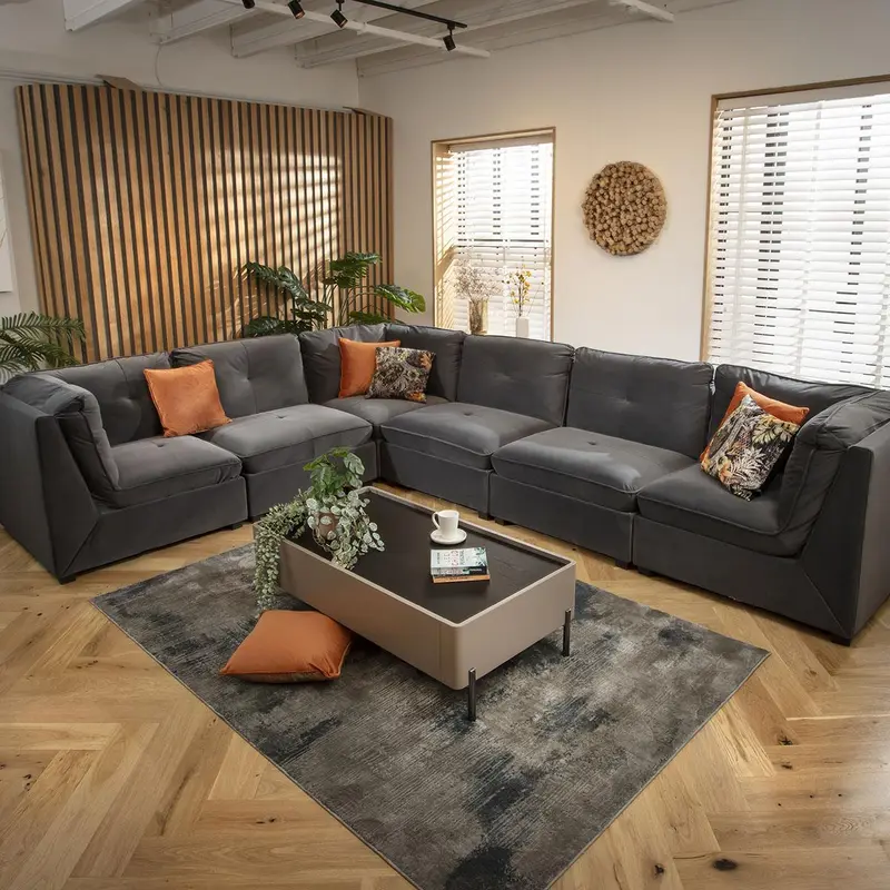 Anni 6 Seater Corner Sofa Grey Velvet 366x279cm 15R 3