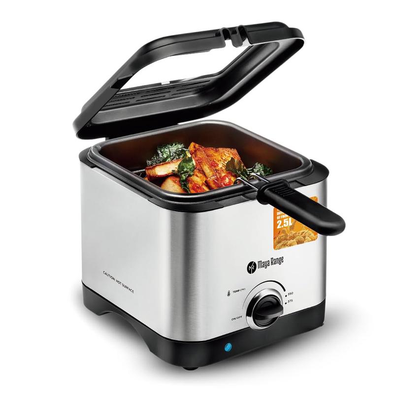 Maya Range Compact Deep Fryer, 2.5L Capacity, Stainless Steel, Temperature Control, Removable Basket, Cool touch Lid 1000W 9