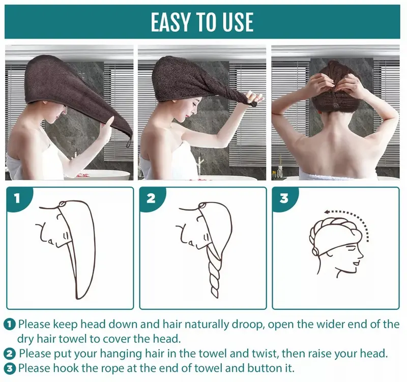 Hair Drying Turban Towel 100% Cotton Twist Wrap Quick Dry Head Bath Cap Hat Band Gift Pack 1