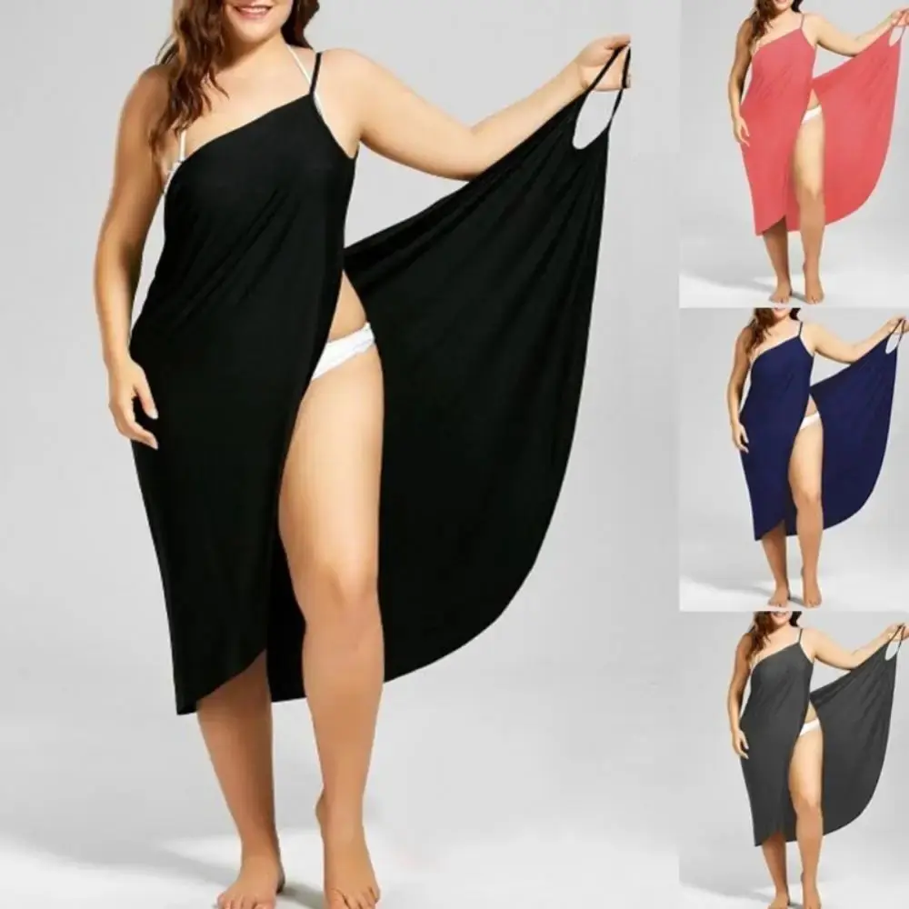 2024 plus size summer beach sexy women's pure color sling wrap skirt bikini cover up skirt apron beach dress