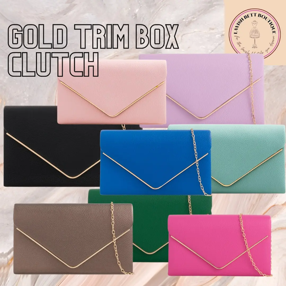 Gold Trim Box Clutch Handbag with chain