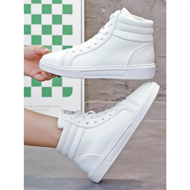Sporty Women's Patched Lace Up High Top Walking Shoes, Fashionable Comfortable Sports Shoes for Daily Wear, Female All-Match Round Toe Sneakers for Daily Wear 1