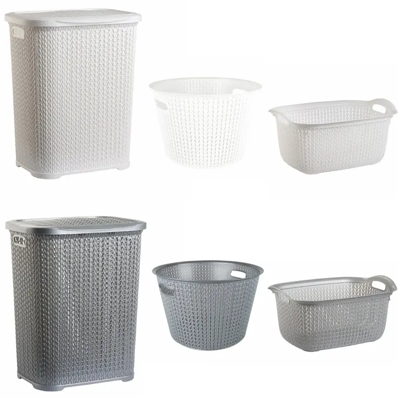 Plastic Laundry Basket Clothes Washing Bin Storage Knitted Hamper Organiser 0