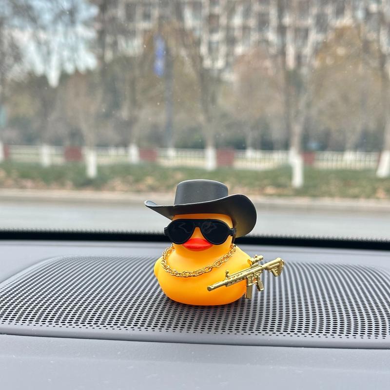 Product Introduction of 1pc Cool Duck With Black Cowboy Hat Design Car Decoration, Car Dashboard Decoration, Car Interior Decoration Accessories 3