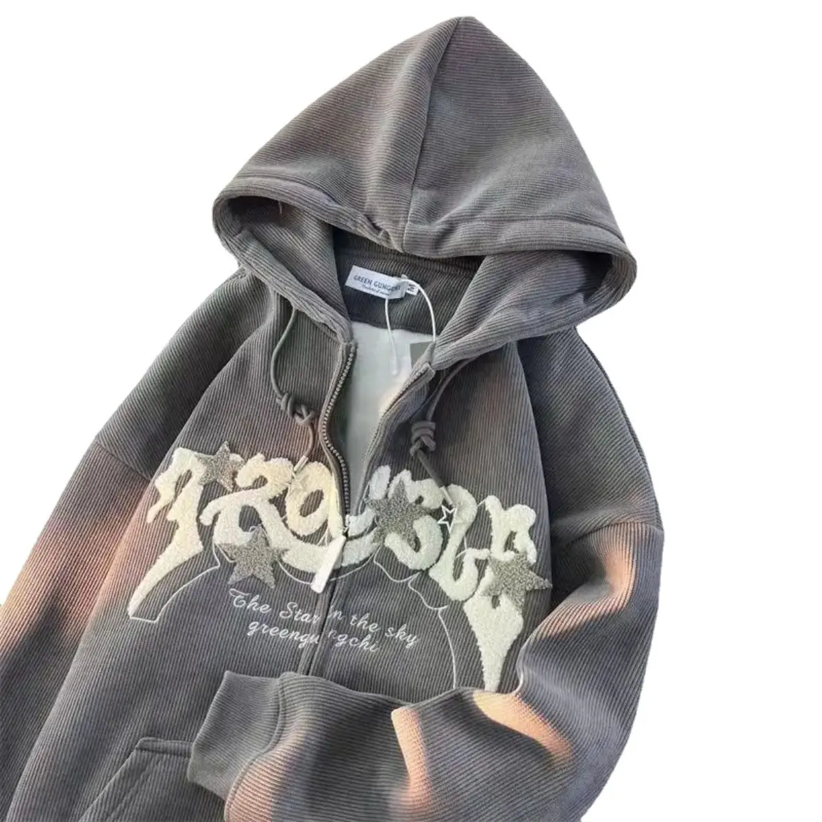 Autumn And Winter Add Velvet And Thick Corduroy American Retro Coat Small Men And Women Embroidered Hoodie Trend Loose Couple Menswear