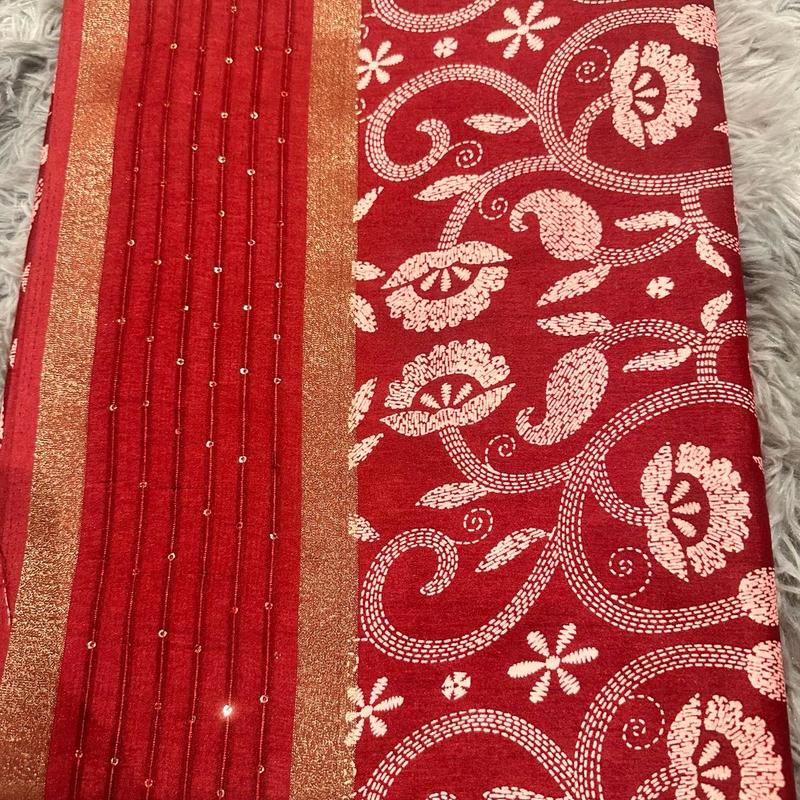 Women's Printed Flora Saree with Sequence Border for Formal Occasions - Womenswear 5