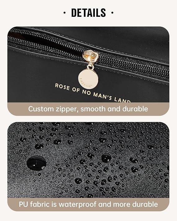 (Next Day Delivery) Women's Travel Makeup Bag – Large Capacity Cosmetic Travel Bag with Divider and Handle – Waterproof PU Leather Toiletry Organizer 8