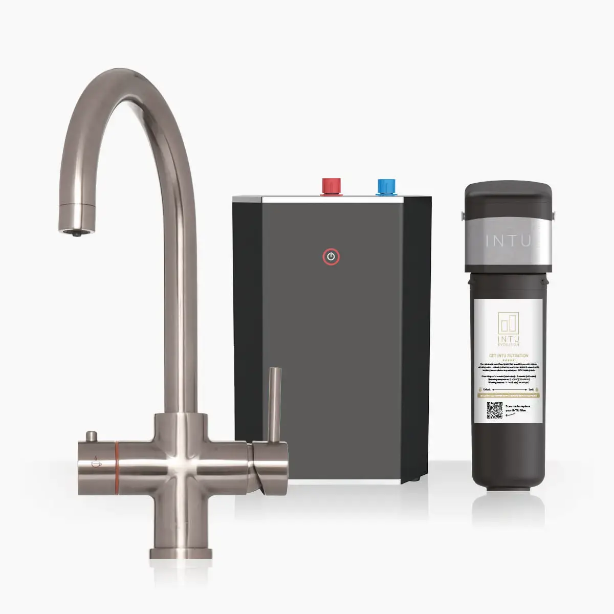 Asprey Brushed Nickel & Solo 3-1 Swan Instant Boiling Water Tap
