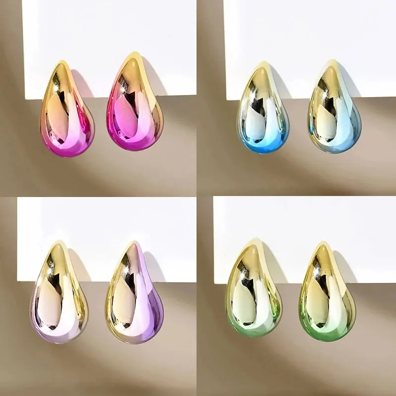 Gradient Metallic Waterdrop Hoop Earrings Set