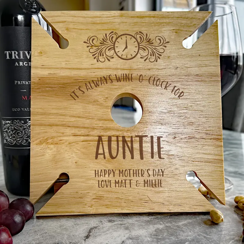Wine O Clock Auntie Mother's Day Personalised Gift 4 Wine Glass & Bottle Holder - Personalised Gift, Custom Gift 1