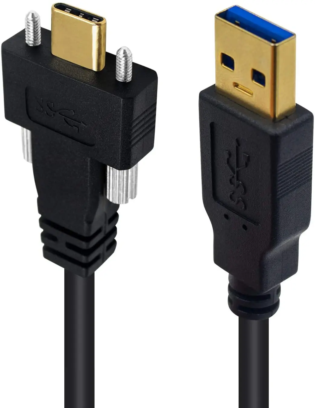 USB-A 3.0 Male to USB-C Dual Screw Locking Panel Mount High Speed Cable