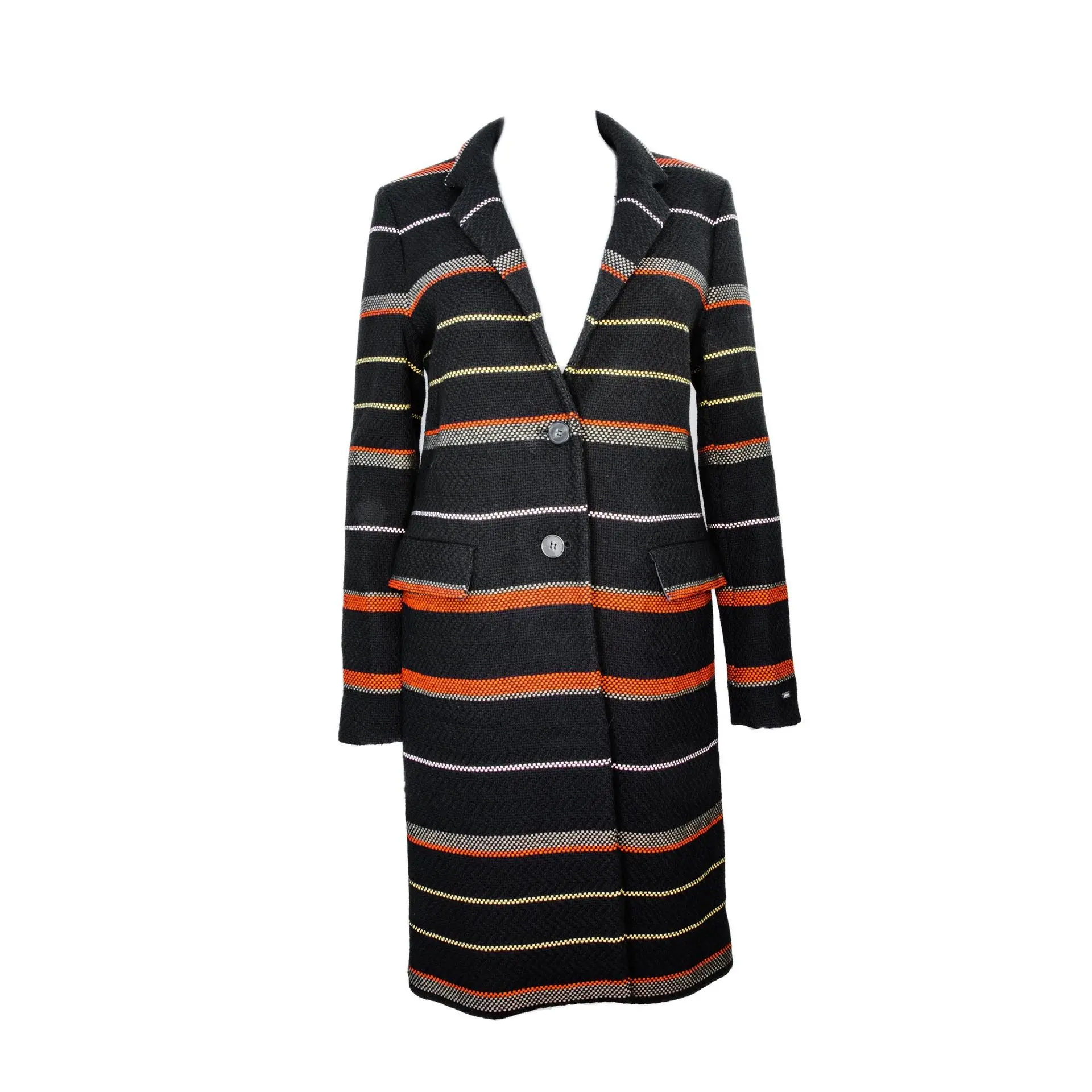Preowned Tommy Hilfiger Overcoat S / UK 8 Fabric Black Striped Regular Autumn Excellent condition
