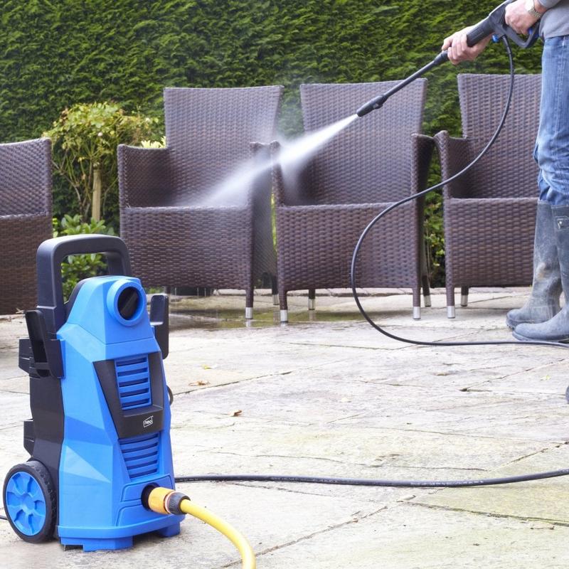 Neo Electric High Pressure Washer with Adjustable Nozzle and Washer Brush 9
