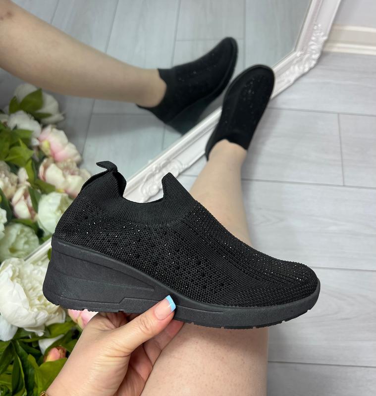 LADIES WOMENS DIAMANTE SOCK WEDGE SNEAKERS CLASSIC JOGGING PUMPS SHOES TRAINERS 8