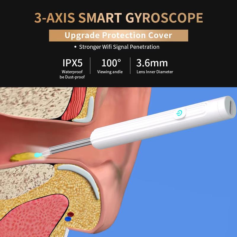 Ear Wax Removal Tool - Ear Cleaner With Camera, Earwax Remover With Light, Ear Cleaning Kit, Ear Wax Removal Tool WIFI Connection 6 LED Lights Earpick 7