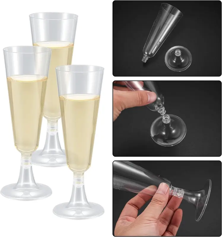 24 Premium Elegant Clear Plastic Champagne Flutes, 160ml - Reusable Toasting Glasses, Cocktail Prosecco Glasses for Weddings, Birthdays, Christmas, BBQ & Garden Parties Beach Drinkware Sturdy 2
