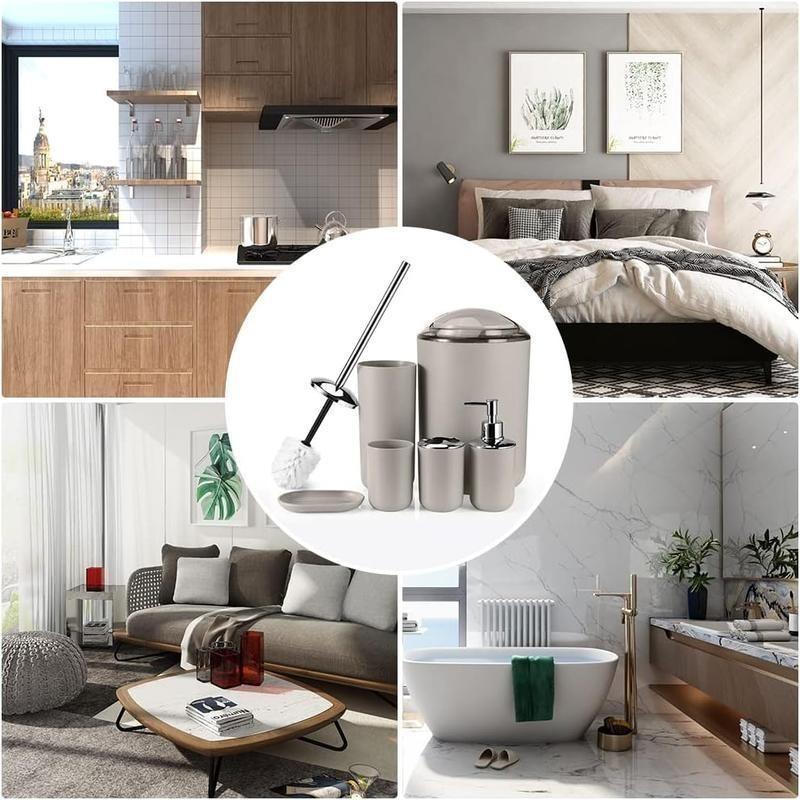 2025 New Hot Selling Models Minimalistic Bathroom Accessory Set, Soap Dispenser & Toothbrush Holder & Toothbrush Cup & Soap Dish Set, Bathroom Storage Tool Set For Now Home Gift Black 8