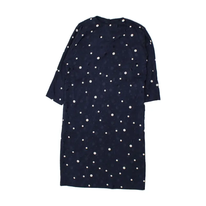 Pre-Owned VINTAGE Womens 3/4 Sleeve Shift Dress UK 16 Large Navy Blue Polka Dot 1