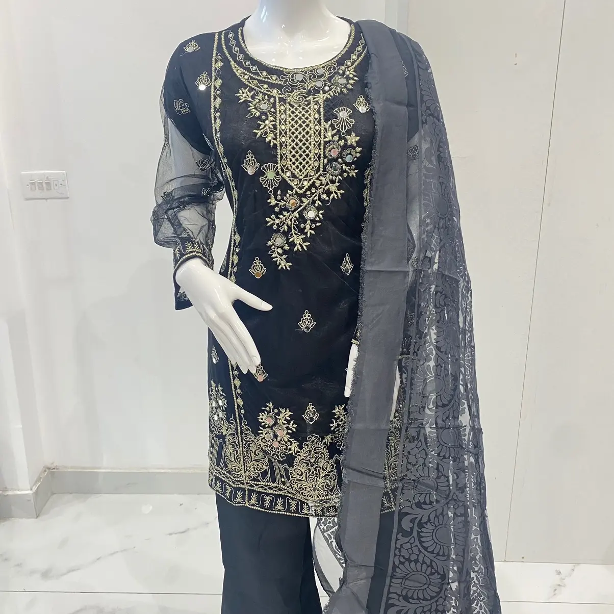 Black formal dress net fabric
