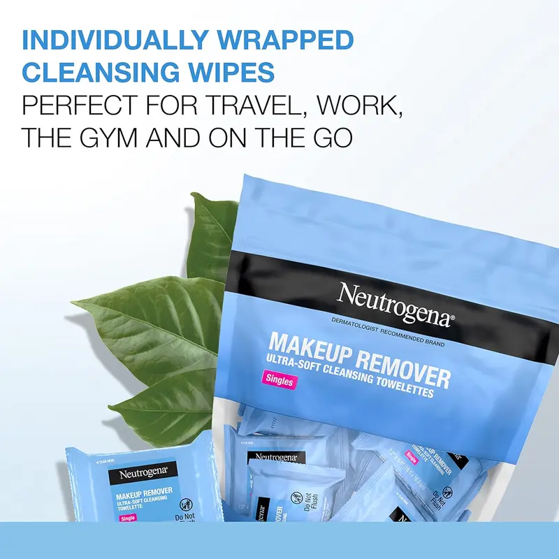 Makeup Remover Cleansing Towelette Singles, Daily Face Wipes To Remove Dirt, Oil, Makeup & Waterproof Mascara, Individually Wrapped, 20 Count 4
