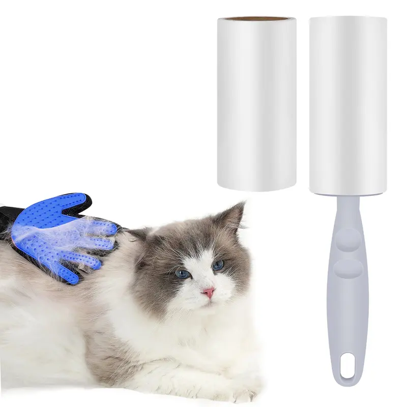 Pet Dog Cat Grooming Glove and Lint Roller, 2Pack Pet Hair Remover with Longer Tips, Deshedding Brush Glove for Cats & Dogs with Long & Short Fur - (Left & Right) 7