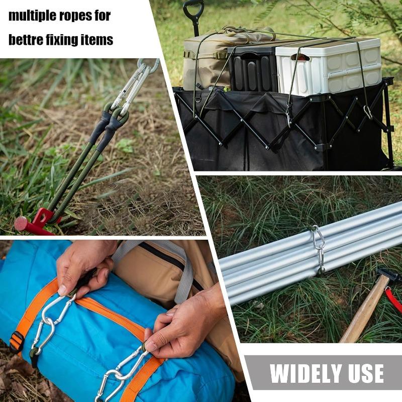 4pcs Heavy Duty Bungee Cords with Carabiner Hooks – 12 Inch Flexible Elastic Rope for Camping, Luggage, Cargo & More – Green, Black, Gray, White Straps with Metal Hooks, Durable and Versatile for Securing Loads, Travel Bag Strap Bungees 6