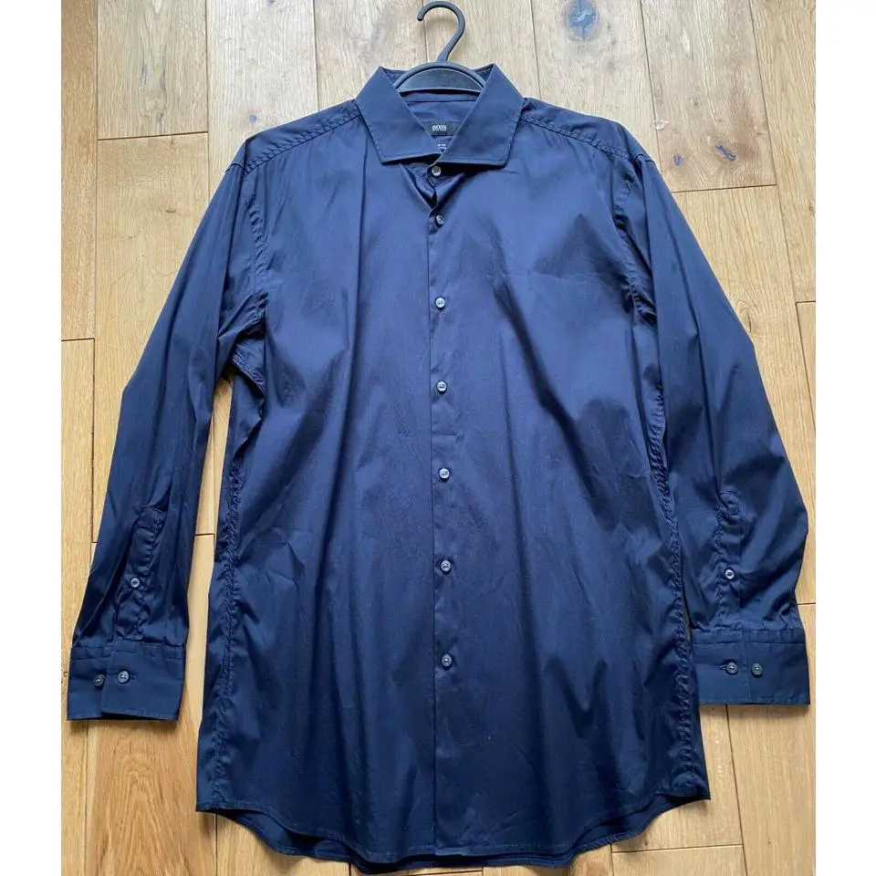 Pre Owned Hugo BOSS Formal Shirt  Navy  Blue  SLIM FIT  size 43